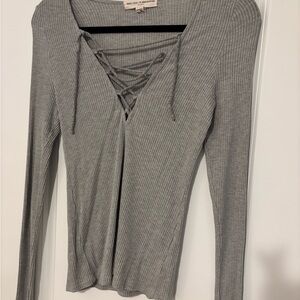 Gray Ribbed Long Sleeve Top